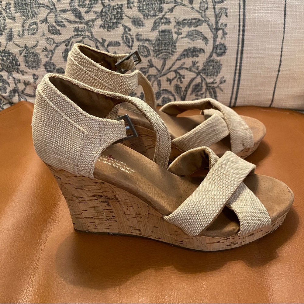 Toms peep toe cork wedge sandals